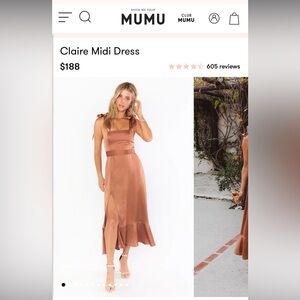 Show Me Your MuMu, Claire Midi Dress, Copper Luxe Satin, M, Bridesmaid Dress
